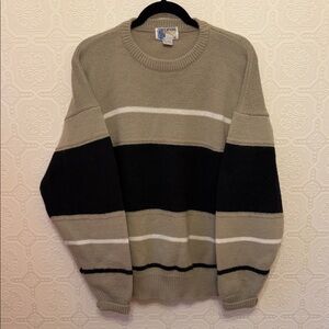 Men's Crewneck Sweater - Khaki & Black Size M